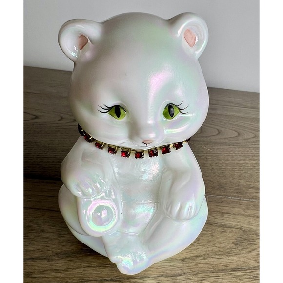 Fenton Jewelry - Fenton Bear Opal Iridescent 1993 T Watson Red Birthstone Necklace Sticker